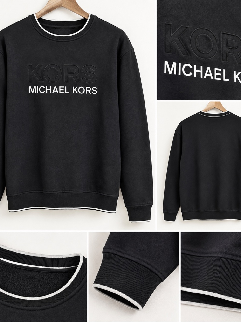 Michael Kors Black Embossed Logo Crewneck Sweatshirt